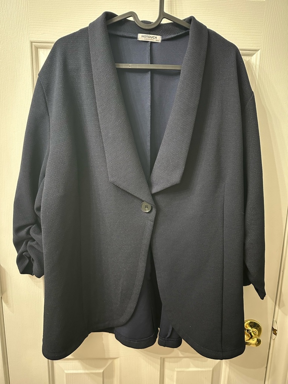 Hotouch Blazer Navy Jacket Ruched Sleeves Single Button Business Casual XXXL